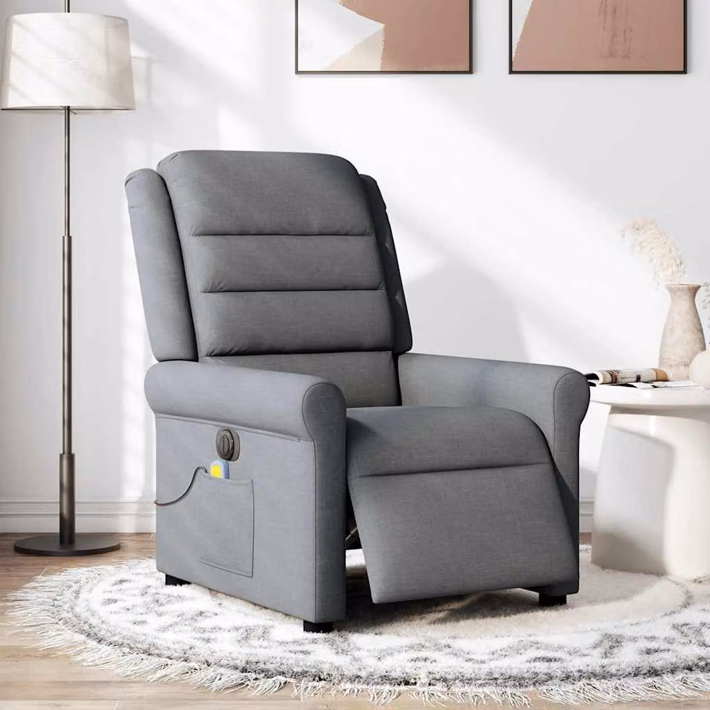 vidaXL Poltrona Reclinabile Massaggio Elettrica Grigio Scuro Tessuto