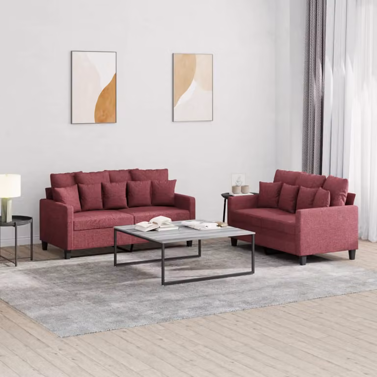 Set di 2 divani vidaXL in tessuto rosso con cuscini per soggiorno in stile moderno