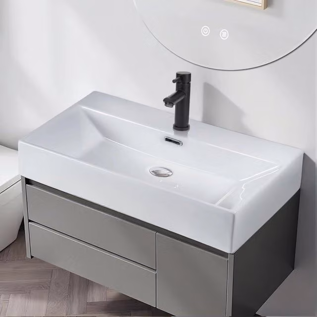 ZMH Lavabo da appoggio per bagno lavabo da appoggio rettangolare in ceramica bianca 60x42x15cm