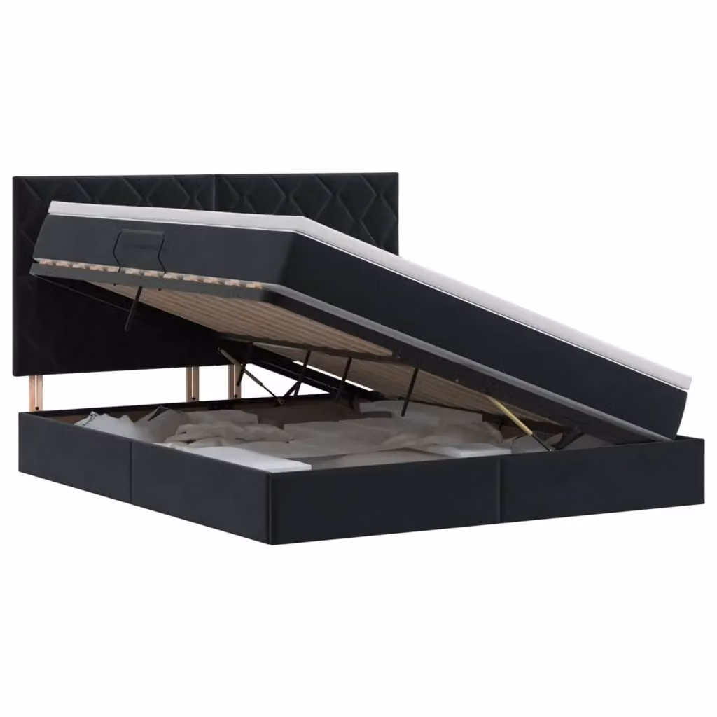 Letto con contenitore e materasso vidaXL in velluto nero L: 180 cm, P: 200 cm, H: 140 cm – 2