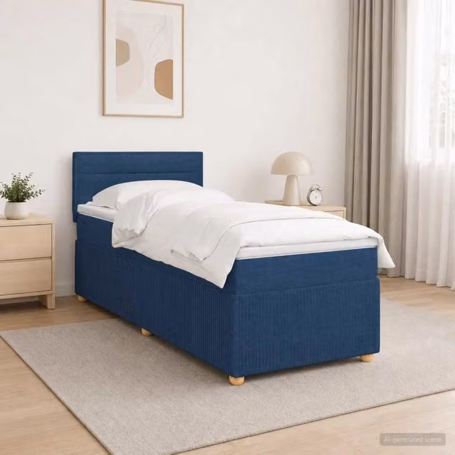 Letto box spring con materasso Blu 90 x 190 cm Tessuto 3452819