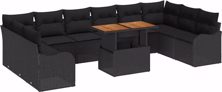 Set Divano da Giardino 11 pcs Nero Poly Rattan