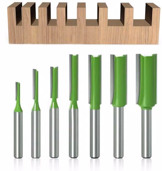 Set di frese per legno - 7 pezzi - foro da 6 mm - frese per legno diritte - carburo di tungsteno - a lama singola e doppia - 3 mm/4 mm/5 mm/6 mm/8 mm/10 mm/12 mm per la lavorazione del legno