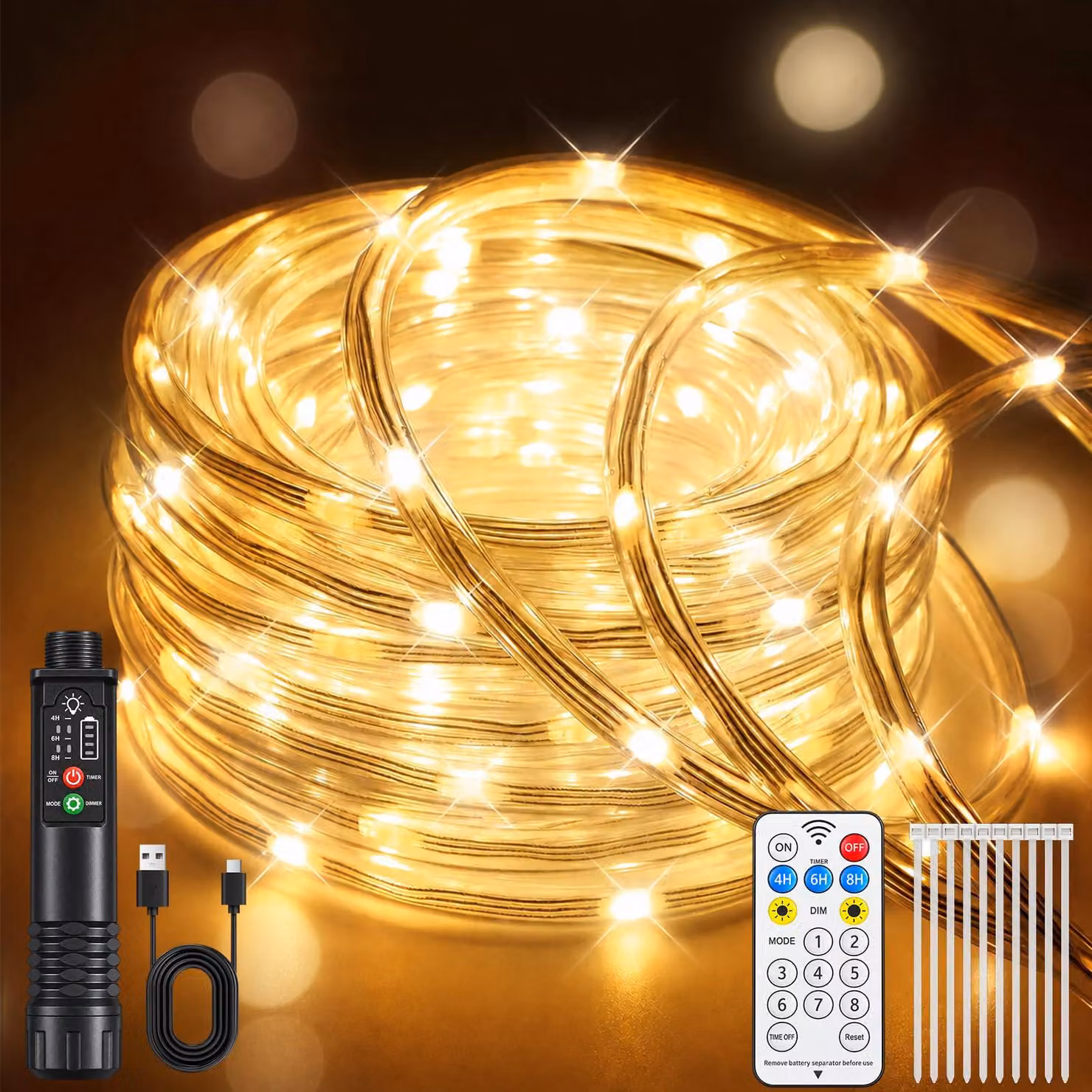 Guarnizione luminosa a LED, 10 metri, catena luminosa, alimentata a batteria