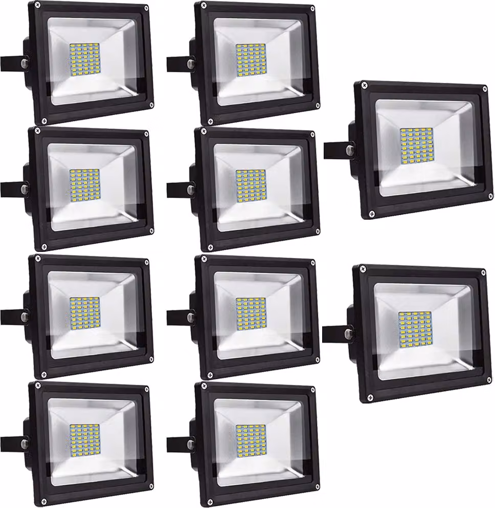 Greenmigo Set da 10 faretti LED da 30 W per esterni, IP65, impermeabili, luce bianca calda