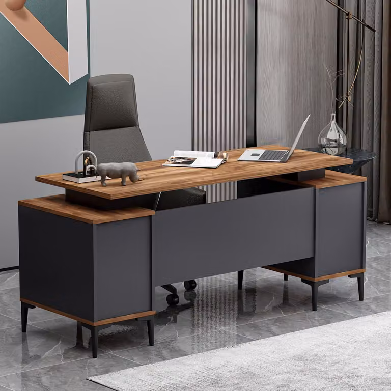 Scrivania da ufficio HOMIDEA Branco - Scrivania moderna con spazio contenitivo - Rovere/antracite