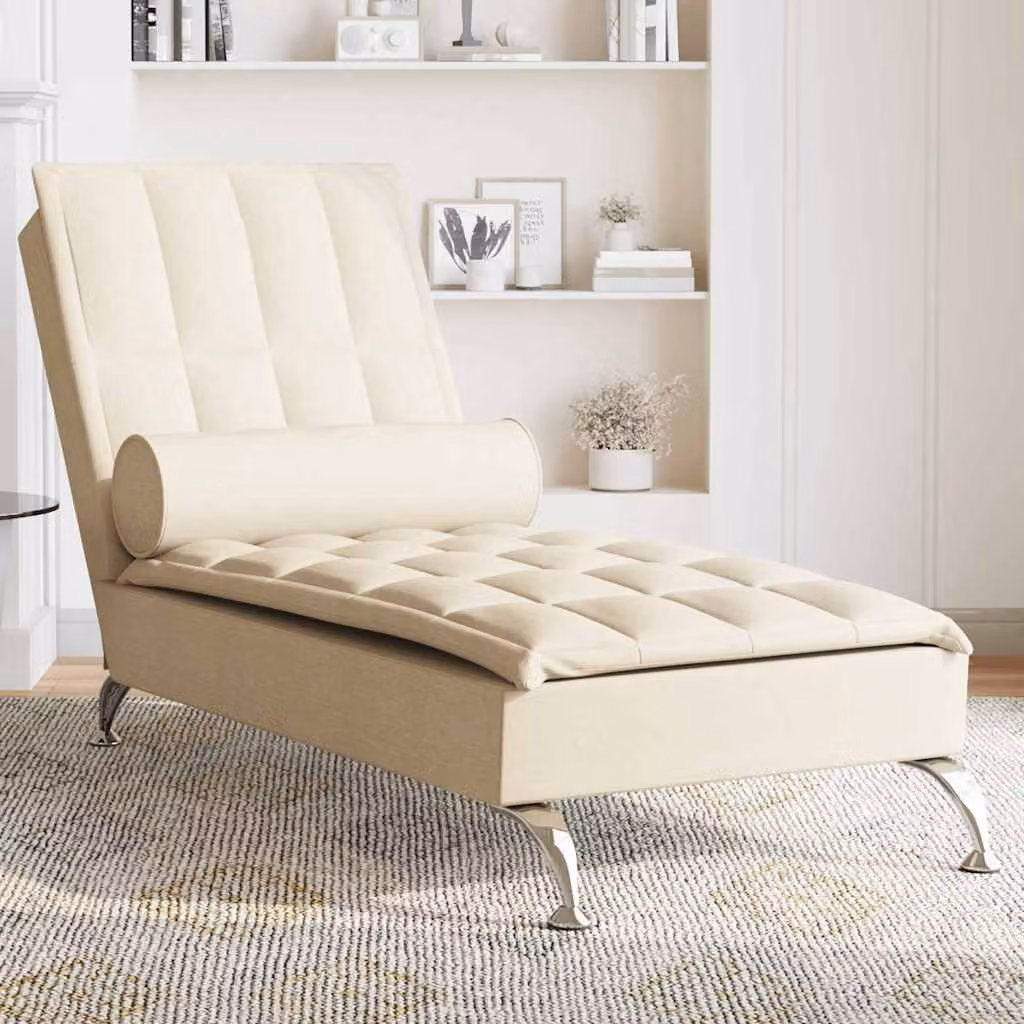 Chaise Longue da Massaggio vidaXL con Poggiatesta, Colore Beige, Rivestimento in Tessuto e Ricarica USB, L/P/H: 138 x 56 x 75 cm