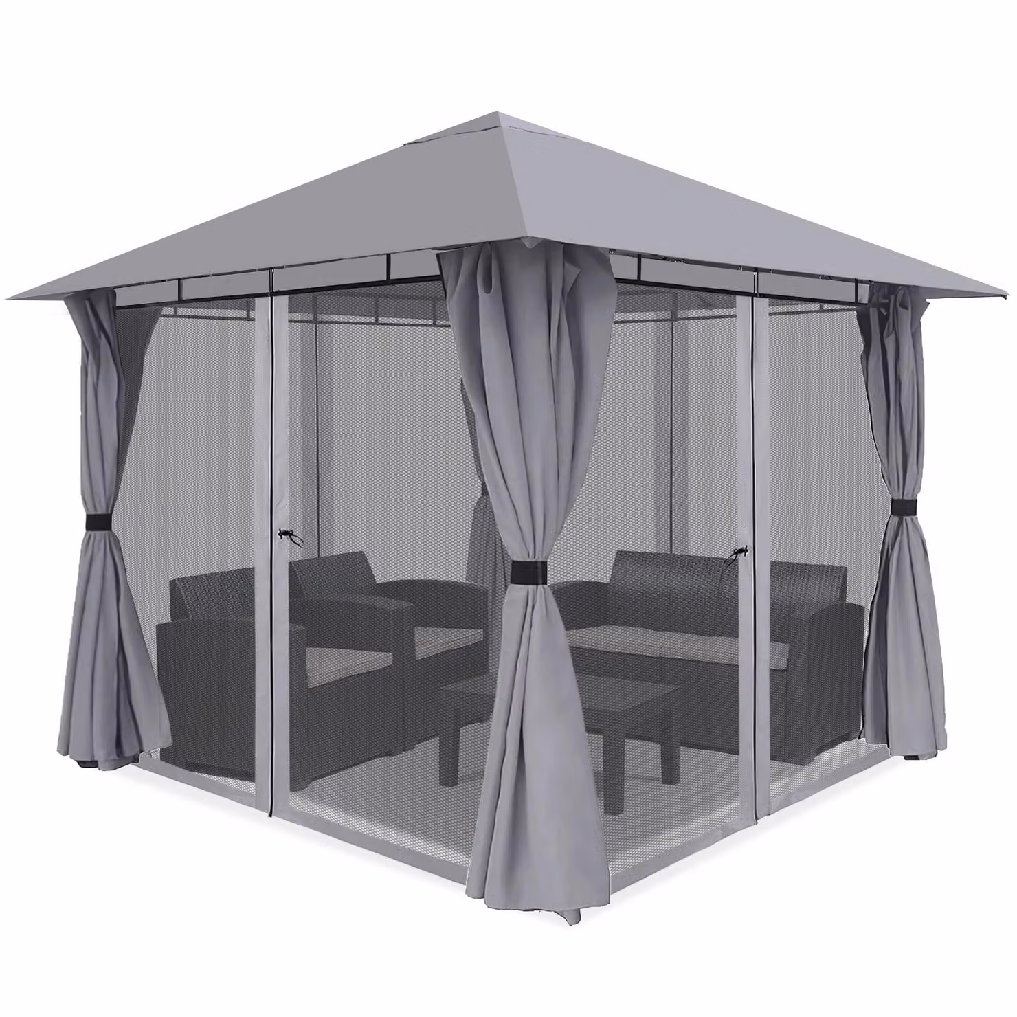 Sekey Gazebo 300 x 300 cm gazebo da giardino con 4 pannelli laterali e 4 zanzariere, grigio