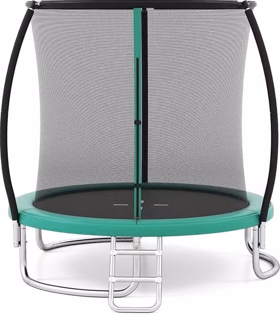 Trampolino Elastico da Esterno Costway con Rete di Sicurezza, Scala e Telaio in Acciaio Zincato, Diametro: 244 cm – 1