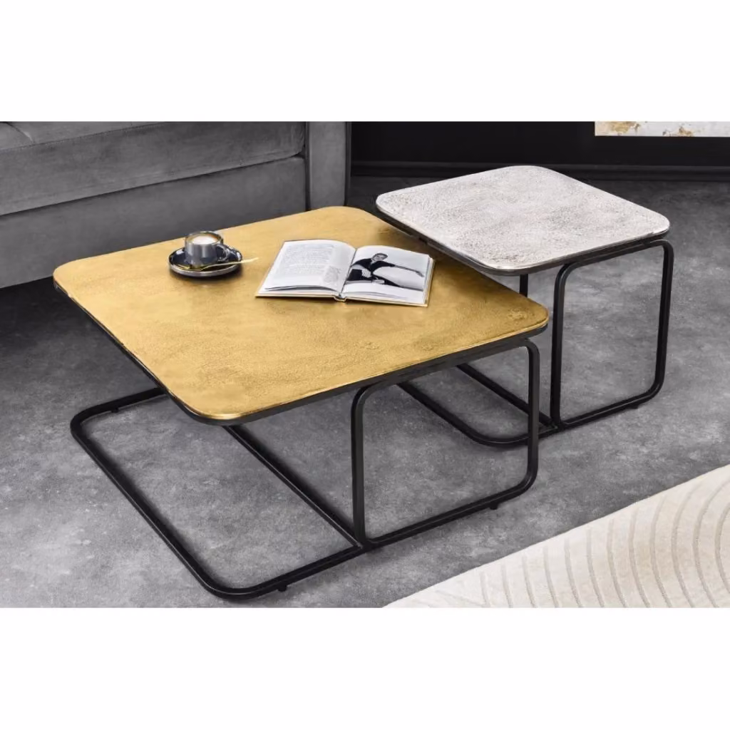 Set di 2 tavolini gigogne METRIX Meublorama quadrati in metallo con finitura opaca, disponibili in oro, argento o nero – 2