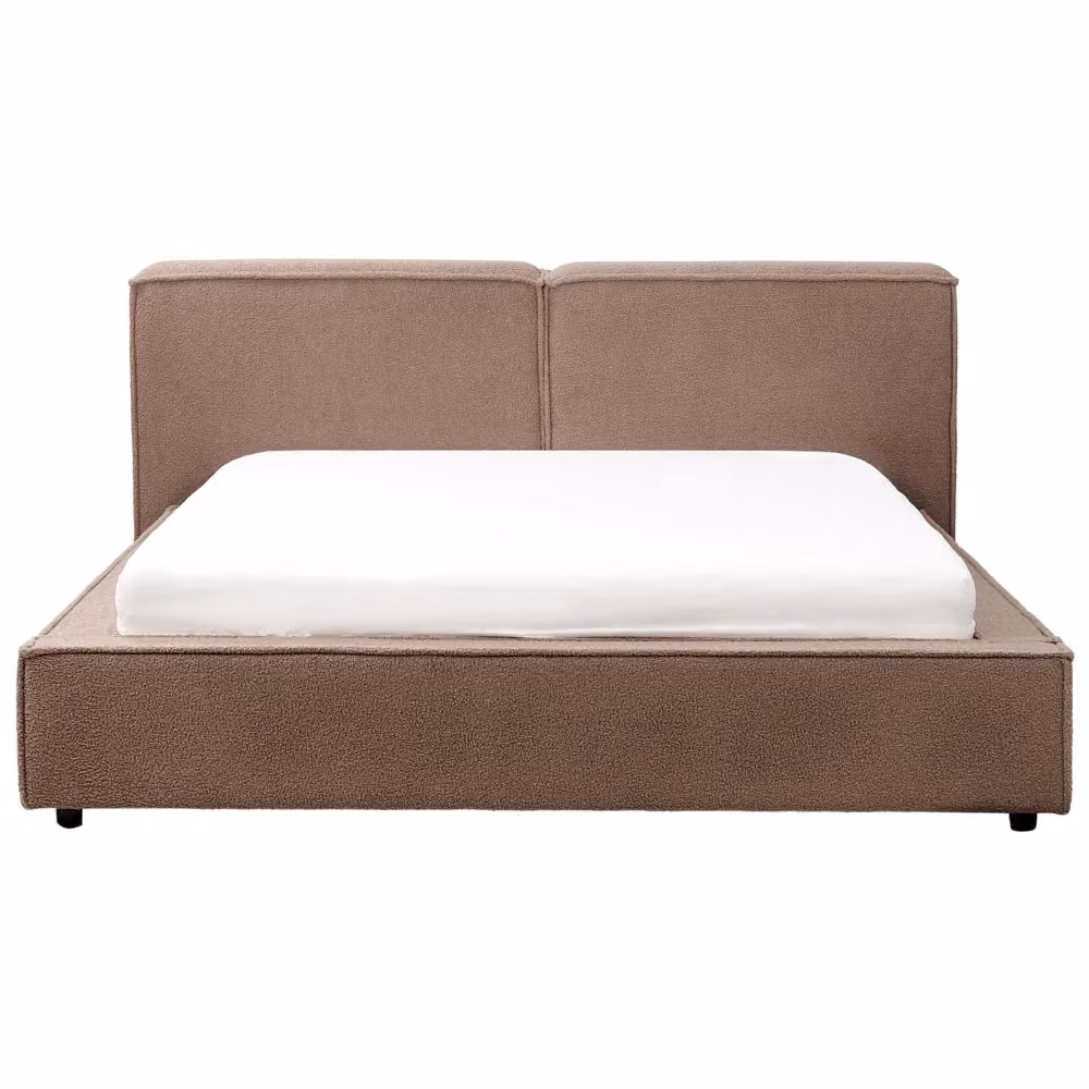 Letto matrimoniale Beliani in bouclé marrone con testiera imbottita e pediera L/P: 160 x 200 cm – 2