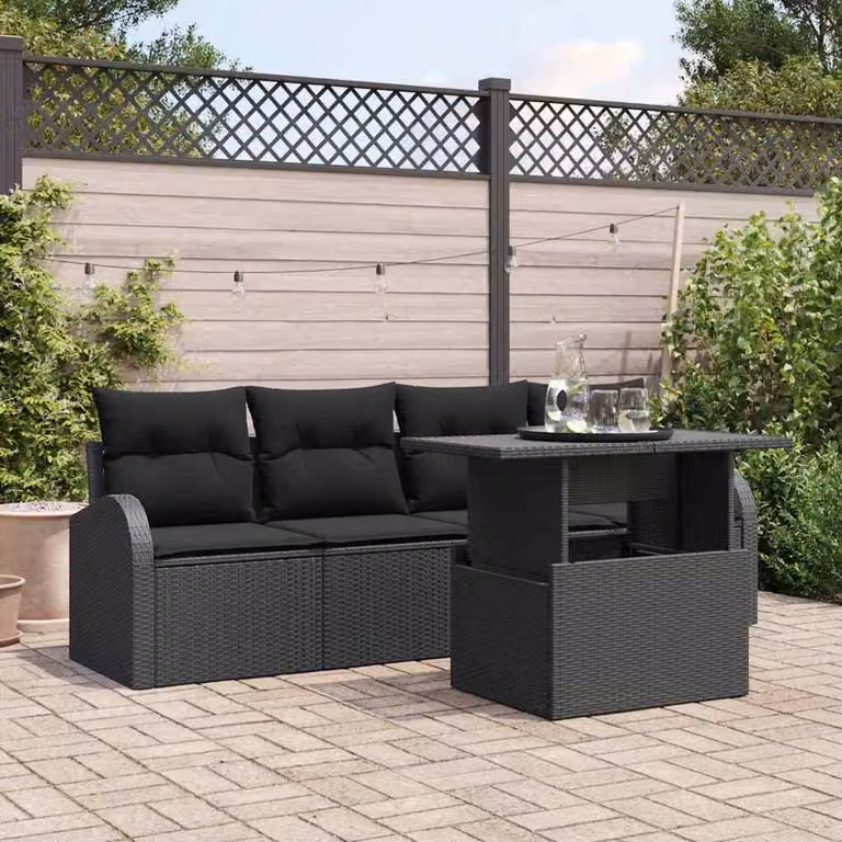 Maison Exclusive - Set Divano da Giardino con cuscino 5 pcs Nero Poly Rattan