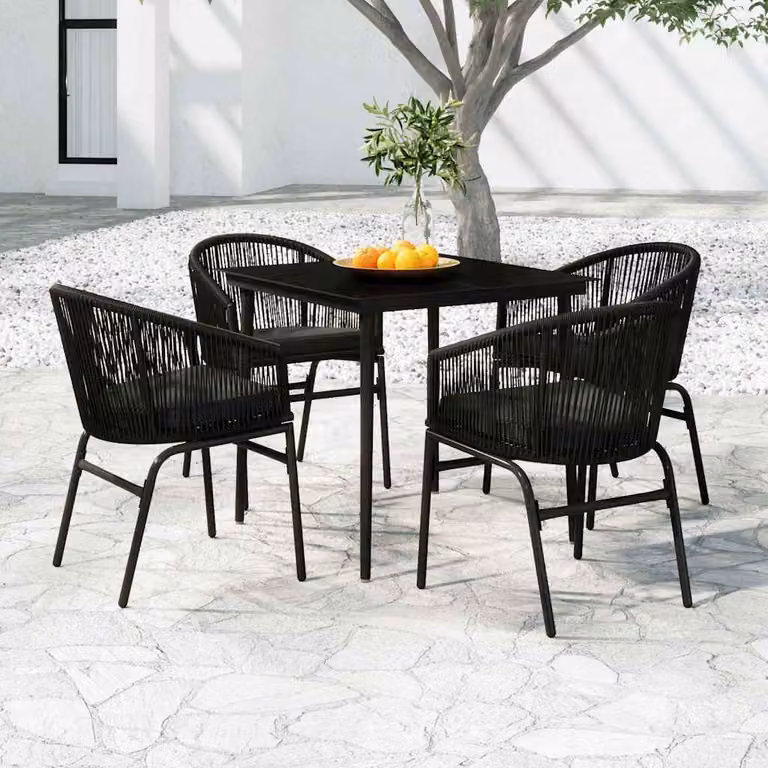 Set da pranzo per giardino vidaXL in metallo e vetro nero opaco, 5 pezzi