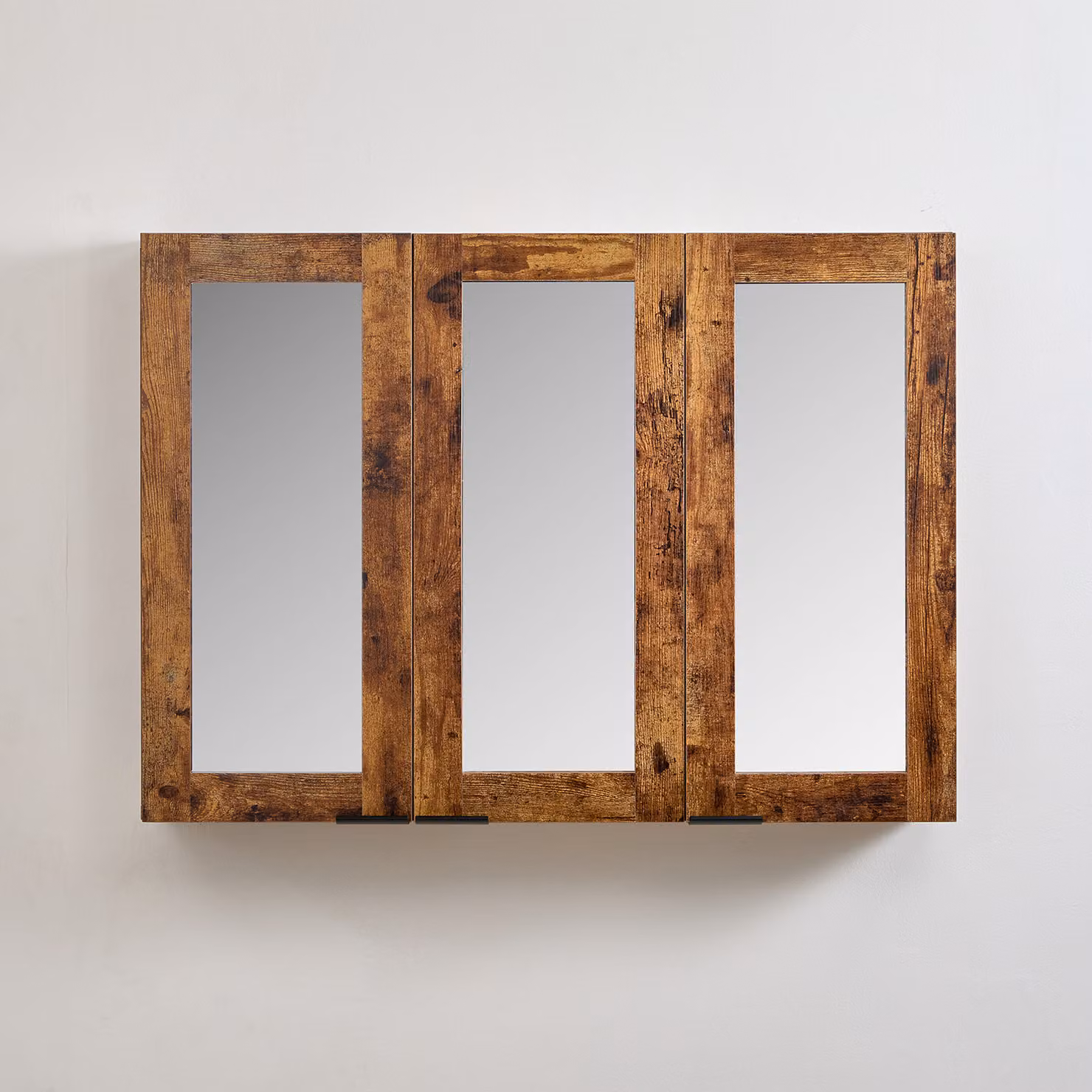 Mobiletto a Specchio da 600mm x 650mm en Rovere Scuro - Completo di Maniglie con Impugnature a Dito Nere - Cluo