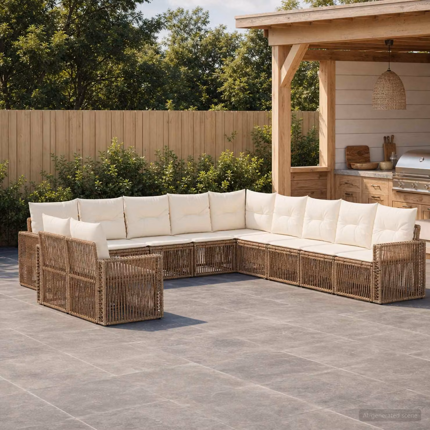 vidaXL Set Divano da Giardino 11 pz Beige e Bianco Crema polyrattan