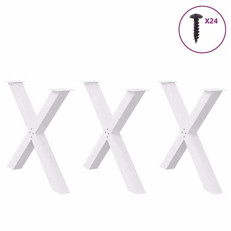 Set di 3 gambe per tavolo da pranzo vidaXL a forma di X in metallo bianco con altezza regolabile L/P/H: 90 x 14 x 73 cm
