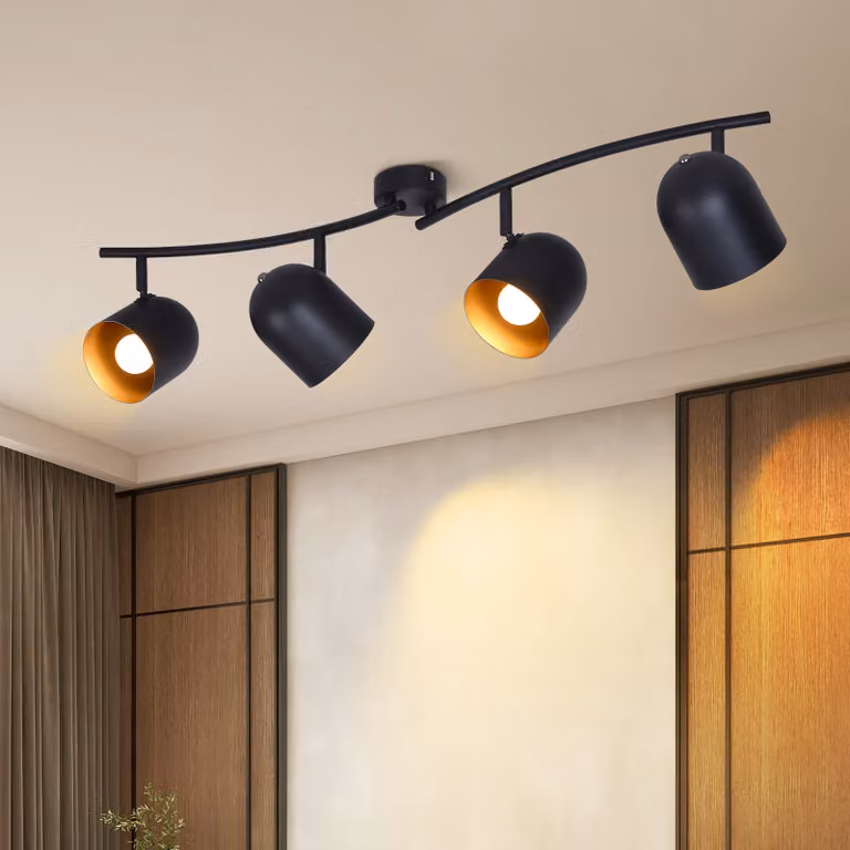 ZMH plafoniera a 4 fiamme lampada da soffitto vintage soggiorno E14 faretto da soffitto in nero oro lampada da cucina metallo faretto orientabile senza lampadine