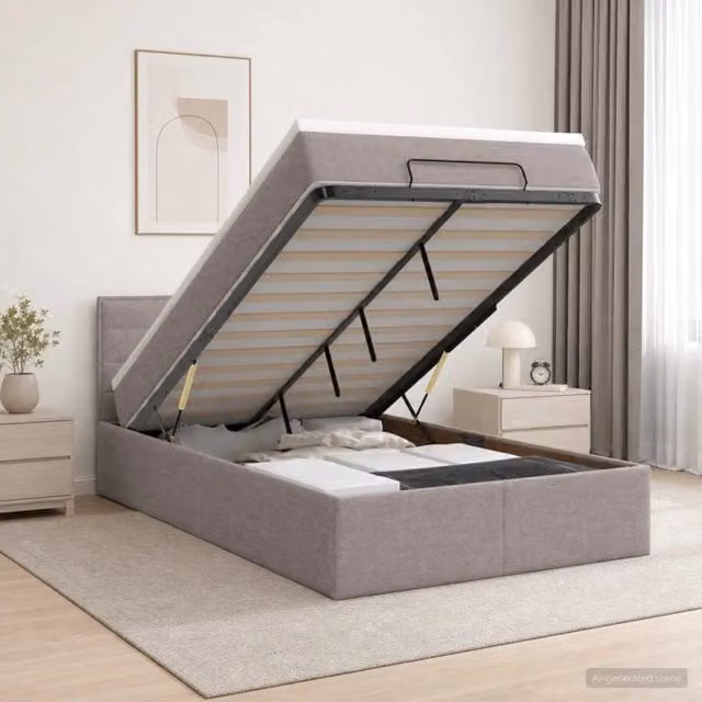 Letto Ottomano con Materasso e Illuminazione LED vidaXL in Tessuto Beige L/P/H: 200 x 120 x 88 cm – 1