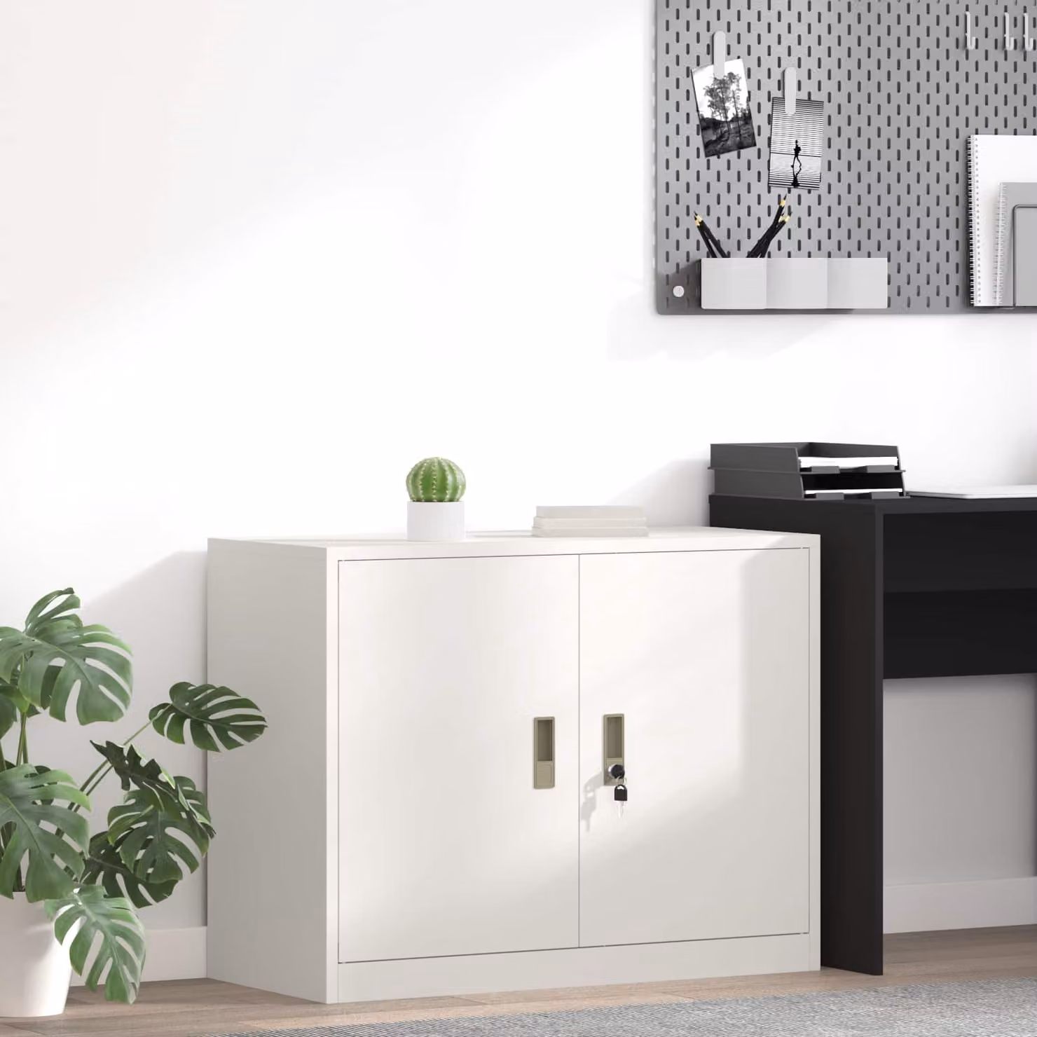 Armadio bianco vidaXL in metallo con ante a battente e serratura L 90 x P 40 x H 70 cm – 1