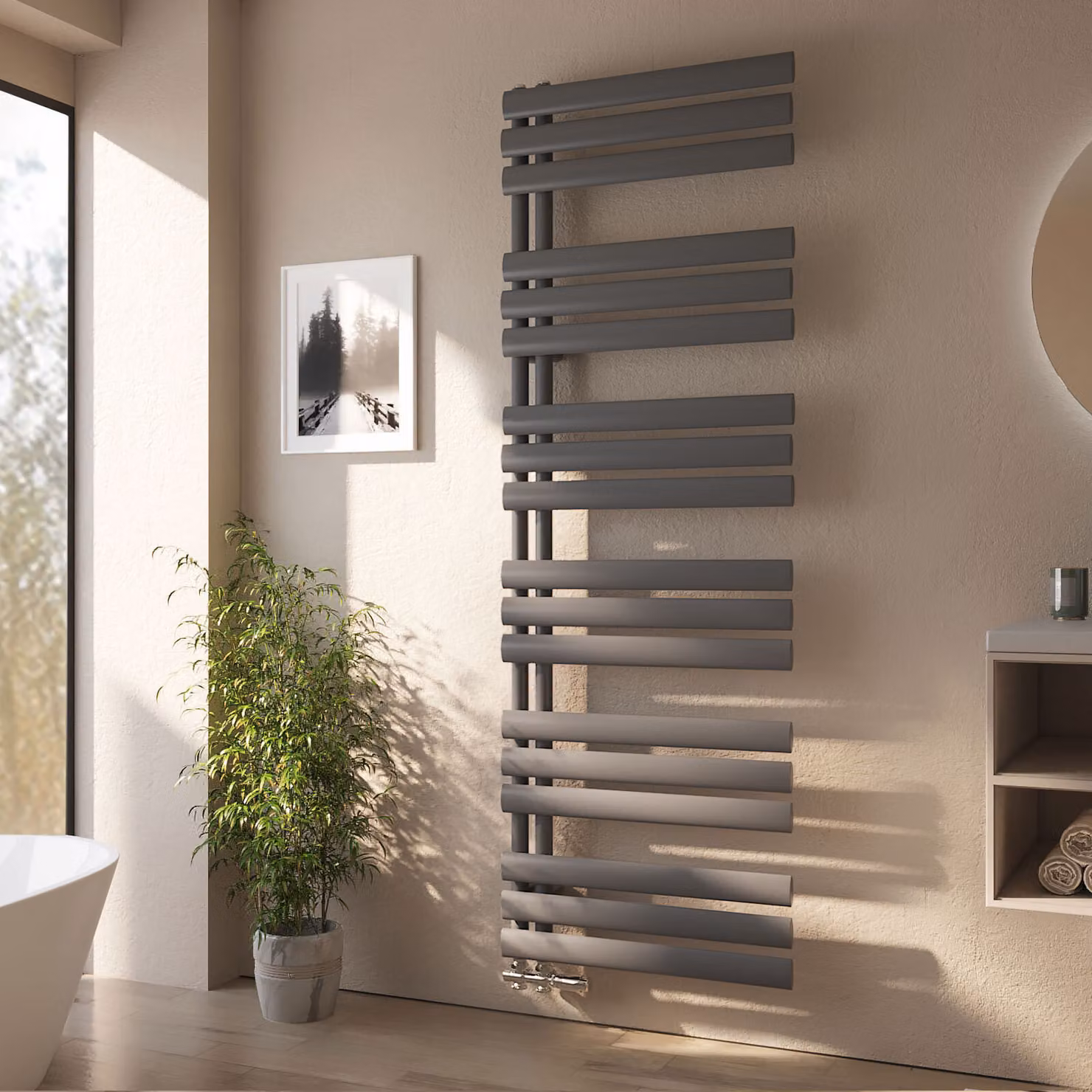 Radiatore da bagno EMKE Radiatore tubolare ovale Scaldasalviette Radiatore tubolare Attacco laterale verticale per l'acqua Antracite 174×60 cm senza elemento riscaldante