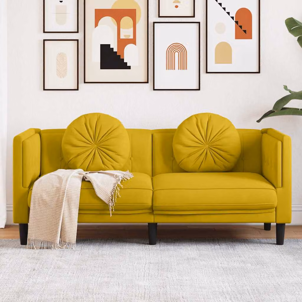 vidaXL Divano a 2 Posti Moderno in Velluto Giallo con Cuscini e Struttura in Legno Massiccio L: 173,5 cm, P: 77,0 cm, H: 70,0 cm