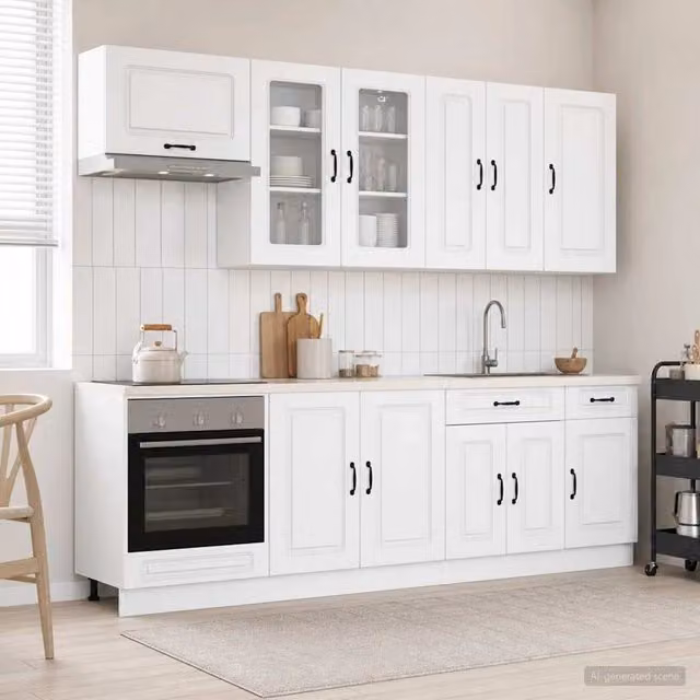 Unità Cucina Moderna vidaXL KALMAR in MDF Bianco Opaco con Ante in Vetro e Cassetti