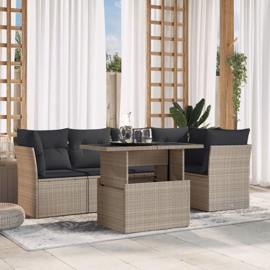Set Divano da Giardino vidaXL a Forma di L con Tavolino, 6 Pezzi, Grigio Antracite con Cuscini Imbottiti e Struttura in Acciaio – 1