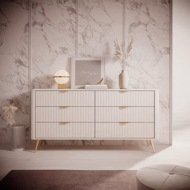 Madia Hali, Credenza 6 Cassetti, 163x38x81h cm Beige