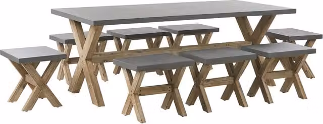 Set da pranzo da giardino Beliani per 8 persone in legno di acacia e materiale composito grigio opaco con tavolo rettangolare e sedie design industriale
