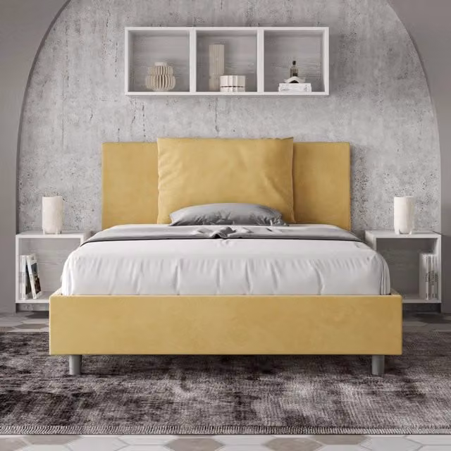 Letto imbottito Antea Ityhome in microfibra giallo con rete L/P/H: 130 x 190 x 110 cm – 1