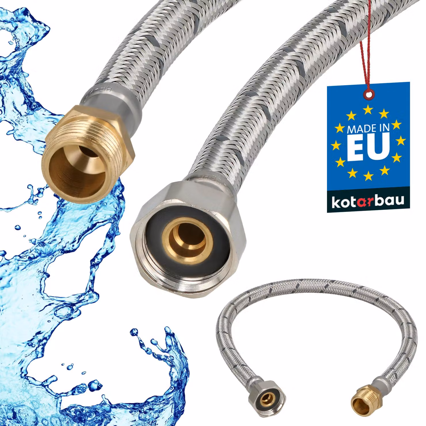 KOTARBAU® Tubo Flessibile per Rubinetto 1/2" x 3/8" Rinforzato 50cm Tubo Flessibile Rubinetto Cucina Maschio x Femmina Acciaio Inox