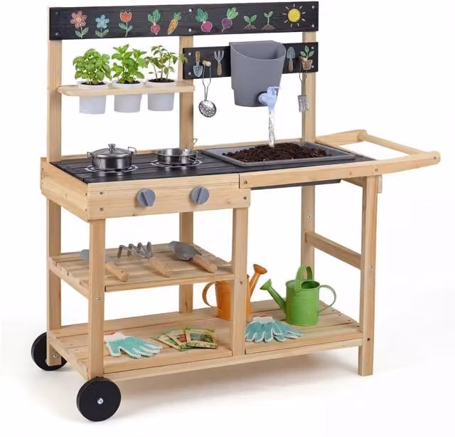 Cucina giocattolo in legno per bambini beige e multicolore per uso interno ed esterno, H: 91 cm, L: 91 cm, P: 37 cm