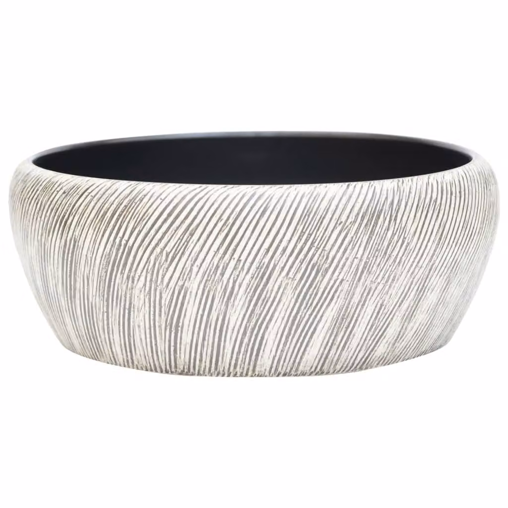 Lavabo da Appoggio Nero e Grigio Rotondo Φ41x14 cm Vetroceramica