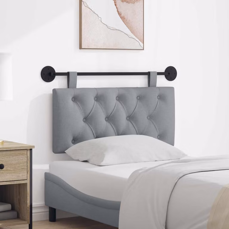 Testiera per letto sospesa vidaXL in tessuto Grigio Chiaro con pannello imbottito e struttura in legno e metallo L 90 x H 55 cm