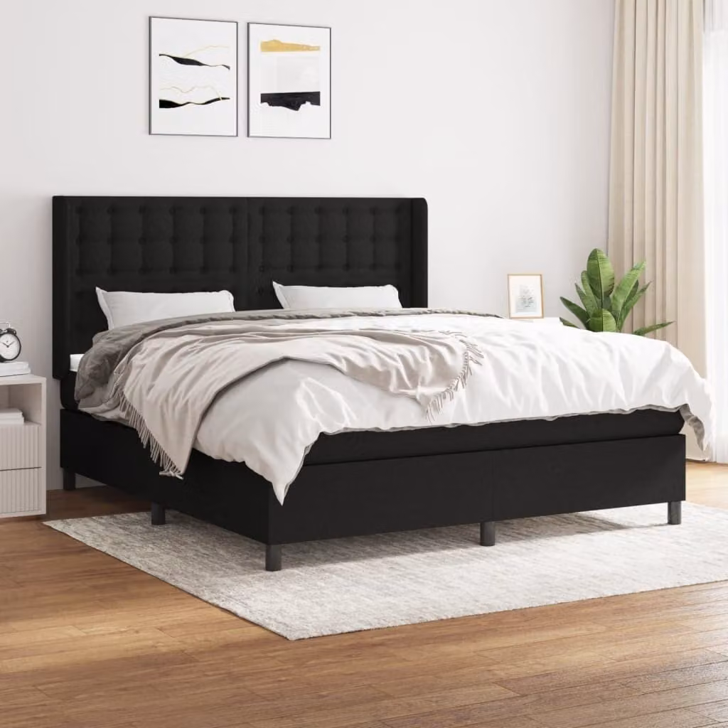 The Living Store Letto a molle con materasso nero 180x200 cm in tessuto