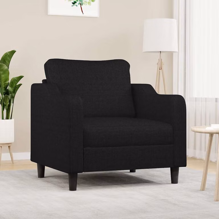 Poltrona moderna vidaXL in tessuto nero con struttura in metallo e braccioli