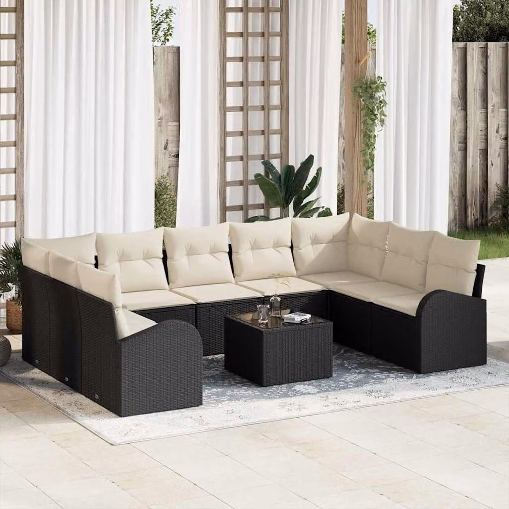 Maison Exclusive - Set di divani con cuscino 10 pcs Nero e Bianco polyrattan
