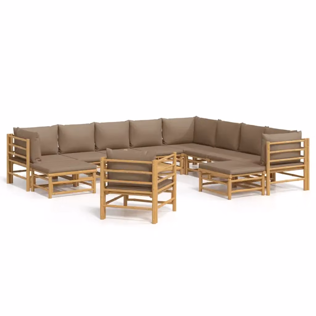 Set Salotto da Giardino vidaXL in Bambu con Cuscini Beige 12 Pezzi – 2