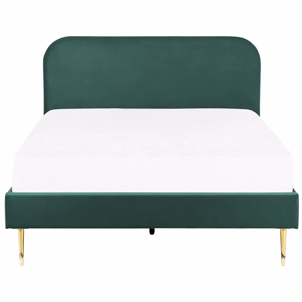 Letto Beliani in velluto verde con gambe dorate e rete a doghe in legno, design minimalista, L/P/H: 215 x 140 x 153 cm – 2