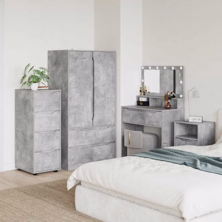 Armadio vidaXL in MDF Grigio con Ante a Battente e Cassetti Interni L: 40 cm, P: 48 cm, H: 105 cm