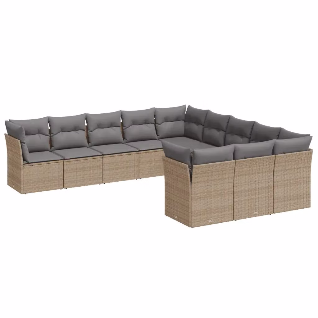 vidaXL Set Divani da Giardino 11 pz in Polyrattan con Cuscini Beige e Struttura in Acciaio – 2