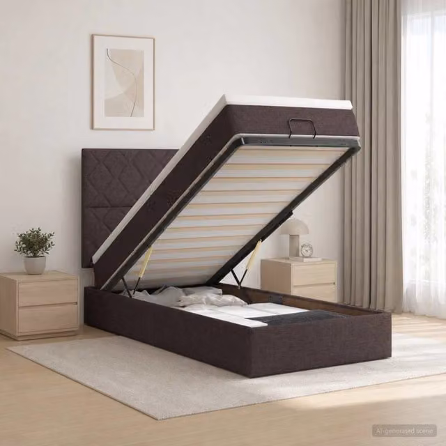 Letto Ottomano con Materasso Ibrido e Illuminazione LED vidaXL, Marrone, L/P/H: 90 x 200 x 88 cm