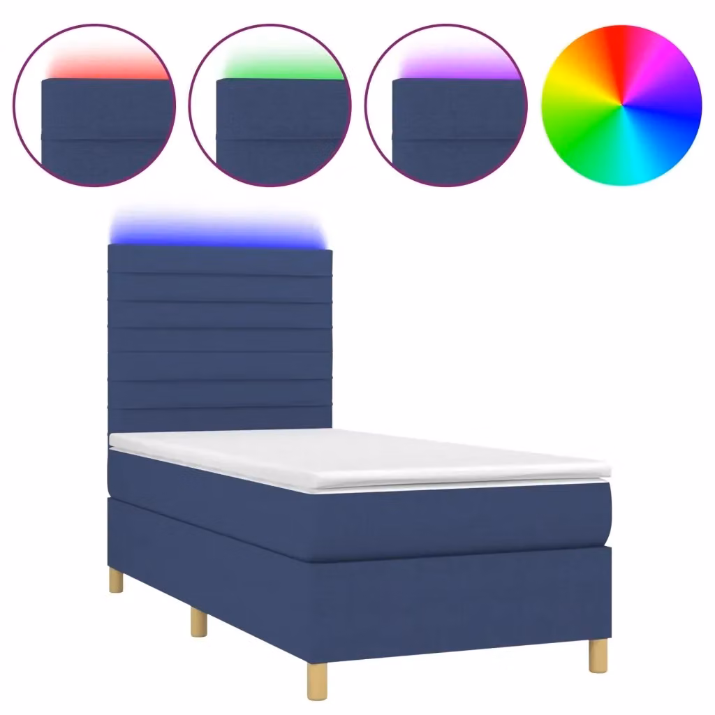 Letto Ibrido con Materasso vidaXL in Tessuto con Illuminazione LED Blu e Porta USB, L/P/H: 100 x 200 x 203 cm – 2