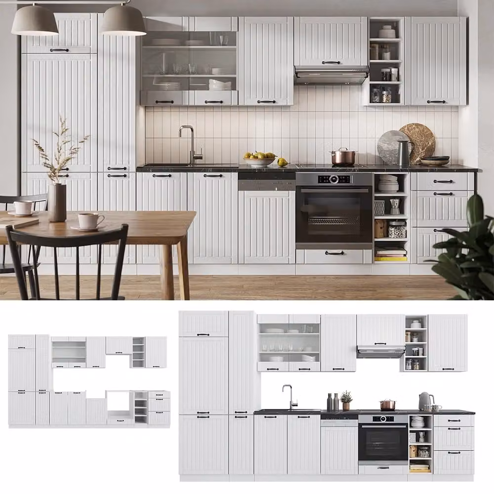 Cucina componibile Fame-Line Vicco Bianco rustico con piano Antracite, L: 355 cm – 2