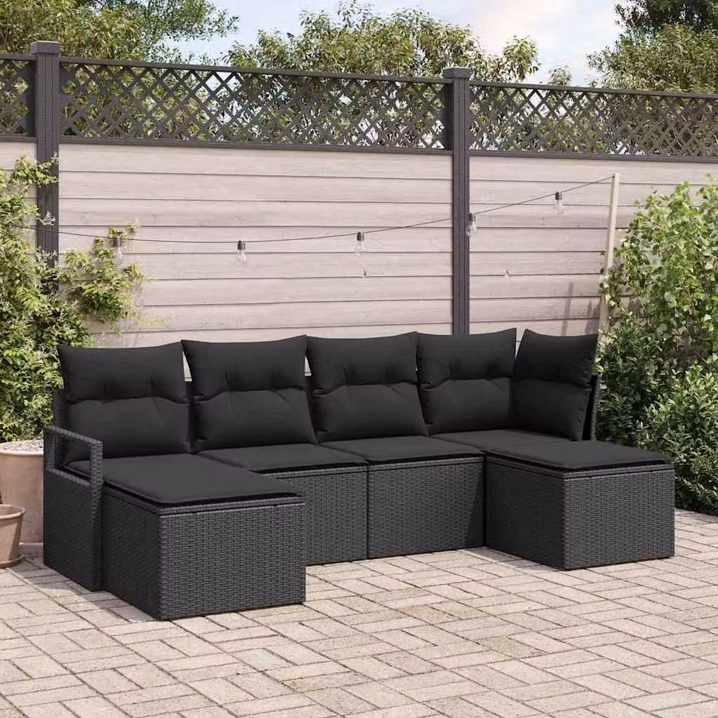 Maison Exclusive - Set di divani da esterno, 6 pezzi, colore nero, in rattan sintetico