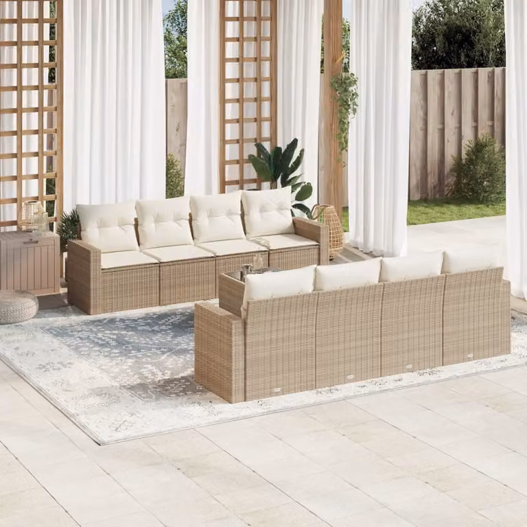 vidaXL Set Divano da Giardino a L in Polyrattan Beige con Cuscini e Tavolino da Caffè