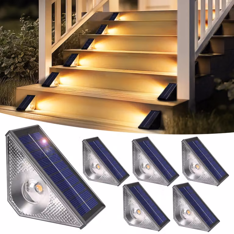 Lampade solari per esterni, set di 6 luci per scale, impermeabili, a LED