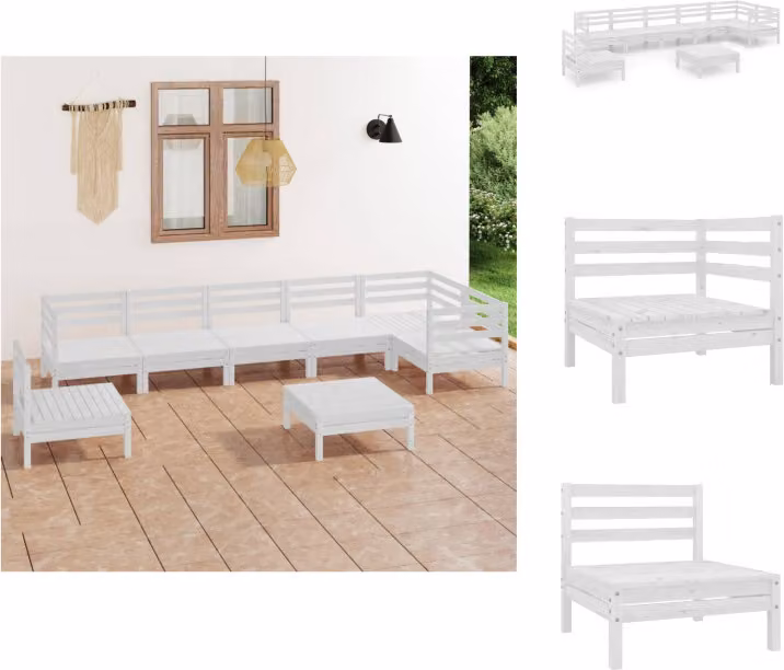 vidaXL set da salotto da giardino 8 pezzi in legno di pino massiccio bianco - Set di mobili da giardino