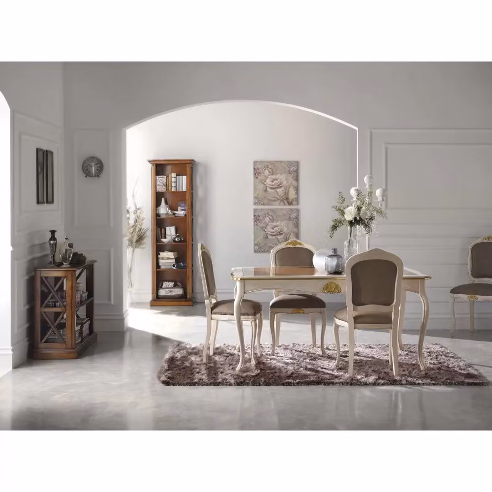 Tavolo rettangolare allungabile in legno stile shabby chic con decori oro e argento Mobili 2G L: 160 cm, P: 100 cm, H: 78 cm – 3