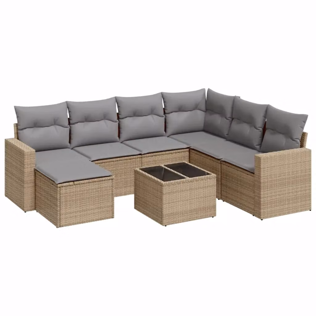 vidaXL Set Divano da Giardino 8 pz in Polyrattan con Cuscini Beige e Grigio per Terrazza e Giardino – 2